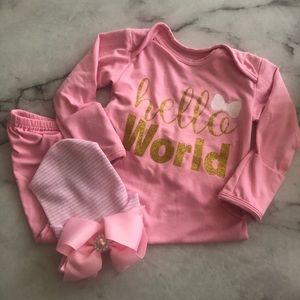 Pink Hello World Gown and Beanie